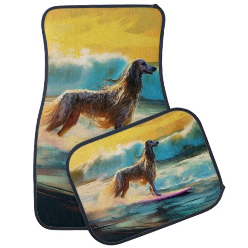 Afghan Hound Beach Surfing Painting  Car Floor Mat