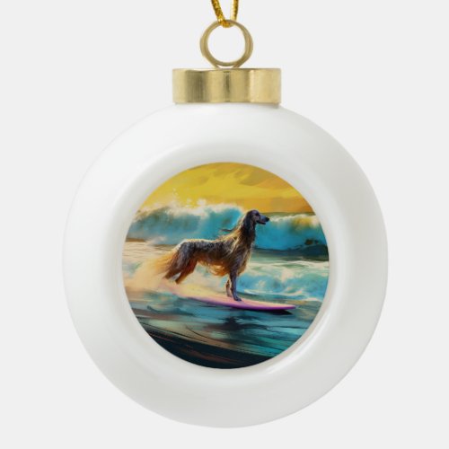 Afghan Hound Beach Surfing Painting  Ceramic Ball Christmas Ornament