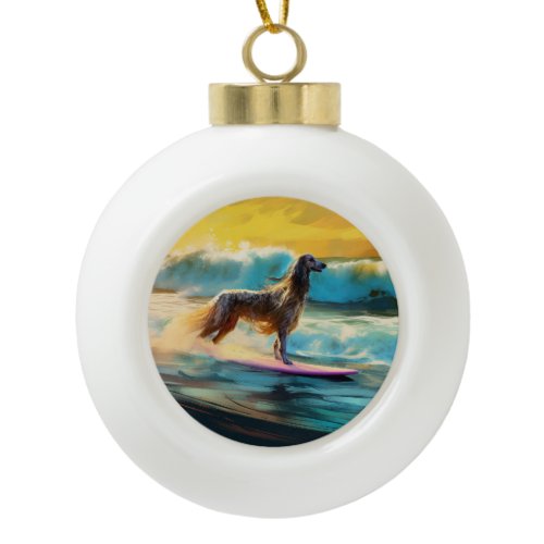 Afghan Hound Beach Surfing Painting  Ceramic Ball Christmas Ornament