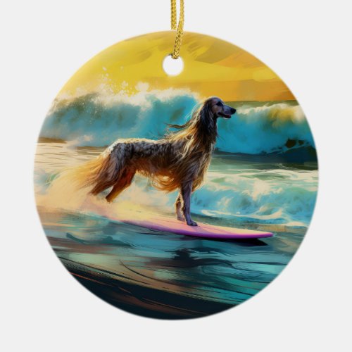 Afghan Hound Beach Surfing Painting  Ceramic Ornament