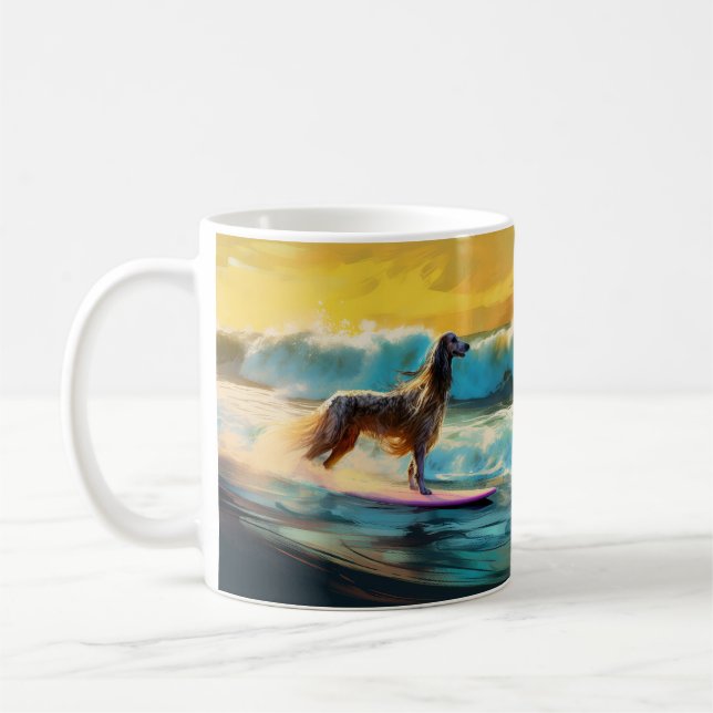 Afghan Hound Beach Surfing Painting  Coffee Mug (Left)