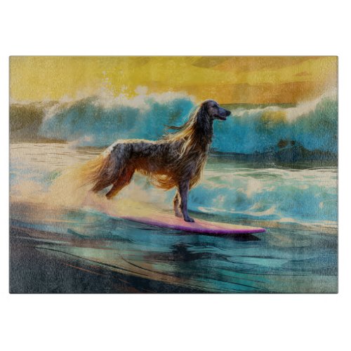 Afghan Hound Beach Surfing Painting  Cutting Board