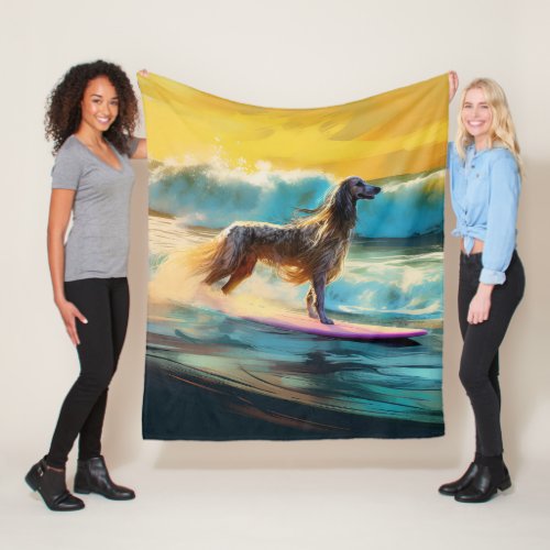 Afghan Hound Beach Surfing Painting  Fleece Blanket