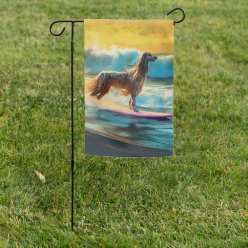 Afghan Hound Beach Surfing Painting  Garden Flag