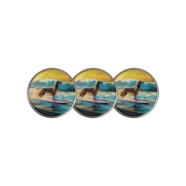 Afghan Hound Beach Surfing Painting  Golf Ball Marker (3 Up)