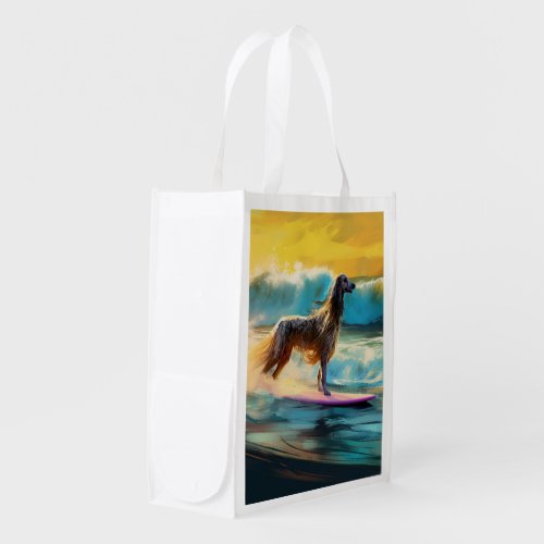 Afghan Hound Beach Surfing Painting  Grocery Bag