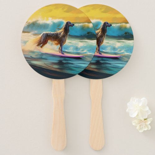 Afghan Hound Beach Surfing Painting  Hand Fan