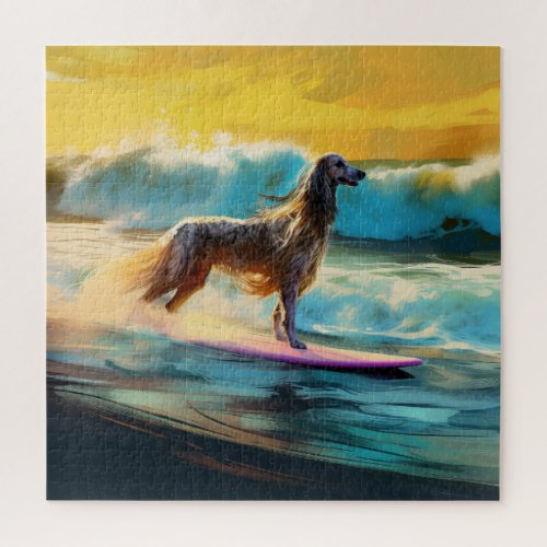 Afghan Hound Beach Surfing Painting  Jigsaw Puzzle