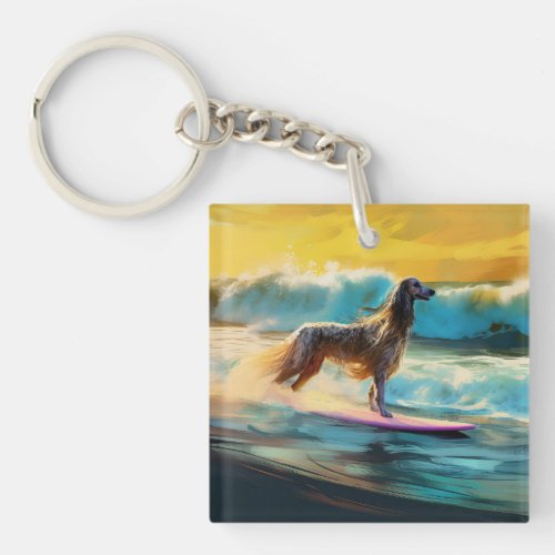 Afghan Hound Beach Surfing Painting  Keychain