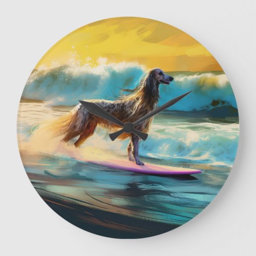 Afghan Hound Beach Surfing Painting  Large Clock