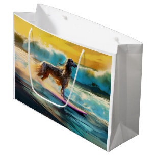 Afghan Hound Beach Surfing Painting Large Gift Bag