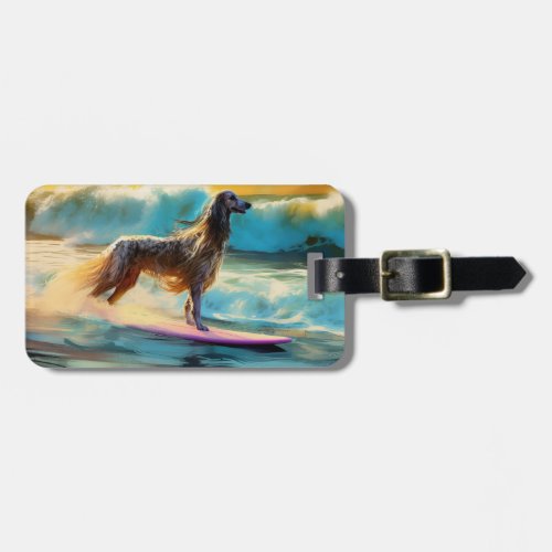 Afghan Hound Beach Surfing Painting  Luggage Tag