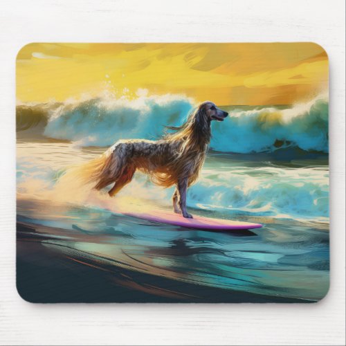 Afghan Hound Beach Surfing Painting  Mouse Pad