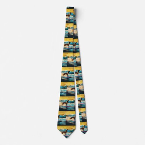 Afghan Hound Beach Surfing Painting  Neck Tie