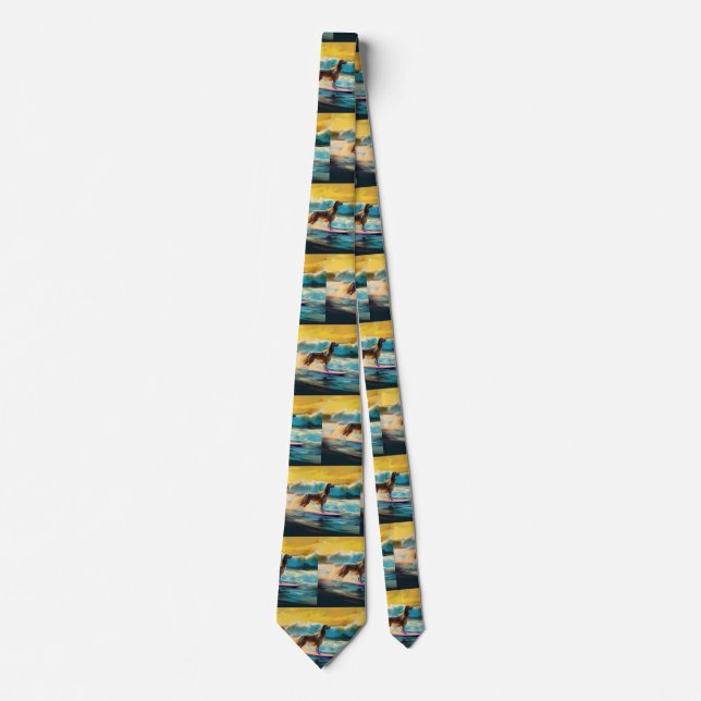 Afghan Hound Beach Surfing Painting  Neck Tie (Front)