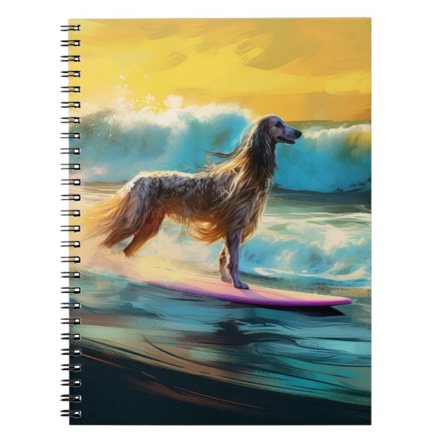 Afghan Hound Beach Surfing Painting  Notebook (Front)