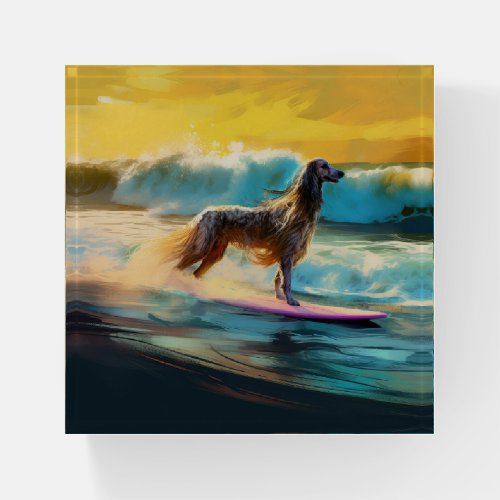 Afghan Hound Beach Surfing Painting  Paperweight