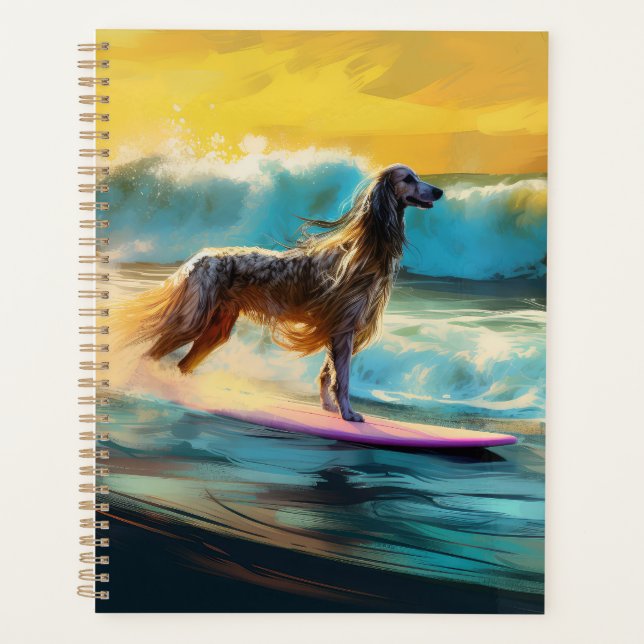 Afghan Hound Beach Surfing Painting  Planner (Front)