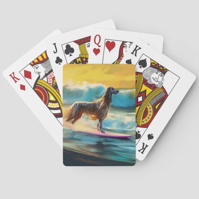 Afghan Hound Beach Surfing Painting  Poker Cards (Back)