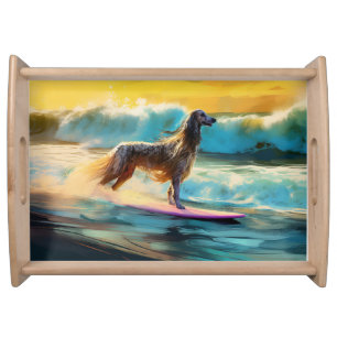 Afghan Hound Beach Surfing Painting Serving Tray