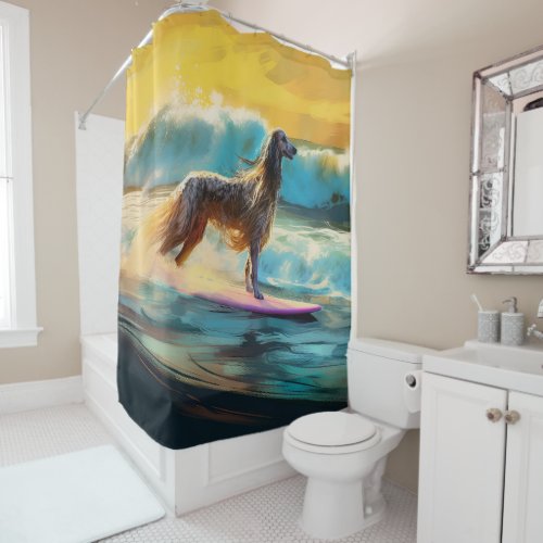 Afghan Hound Beach Surfing Painting  Shower Curtain