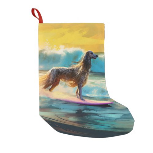 Afghan Hound Beach Surfing Painting  Small Christmas Stocking