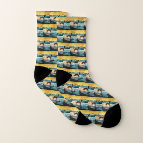 Afghan Hound Beach Surfing Painting  Socks