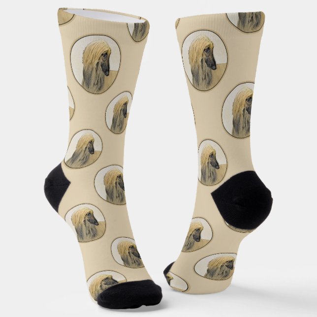 Afghan Hound Black Masked Red Painting Pet Dog Art Socks (Angled)
