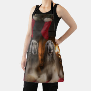 Afghan Hound by the Fireplace Christmas Apron