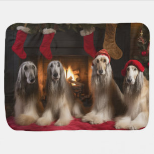 Afghan Hound by the Fireplace Christmas Baby Blanket