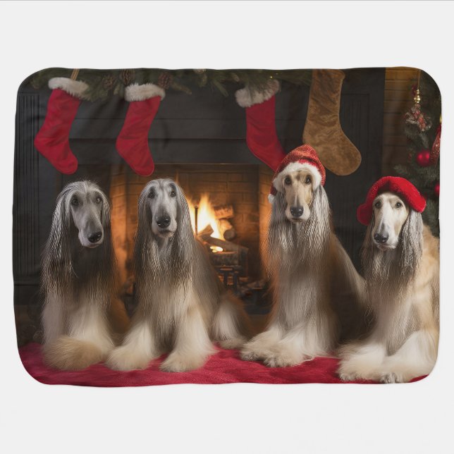 Afghan Hound by the Fireplace Christmas Baby Blanket (Horizontal)