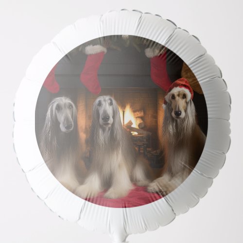 Afghan Hound by the Fireplace Christmas Balloon
