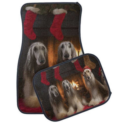 Afghan Hound by the Fireplace Christmas Car Floor Mat