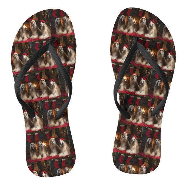 Afghan Hound by the Fireplace Christmas Flip Flops (Footbed)