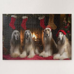 Afghan Hound by the Fireplace Christmas Jigsaw Puzzle