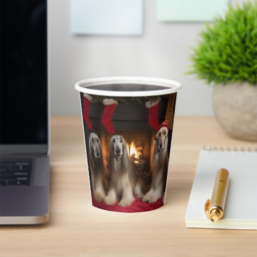 Afghan Hound by the Fireplace Christmas Paper Cups