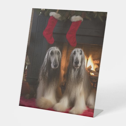 Afghan Hound by the Fireplace Christmas Pedestal Sign