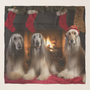 Afghan Hound by the Fireplace Christmas Scarf