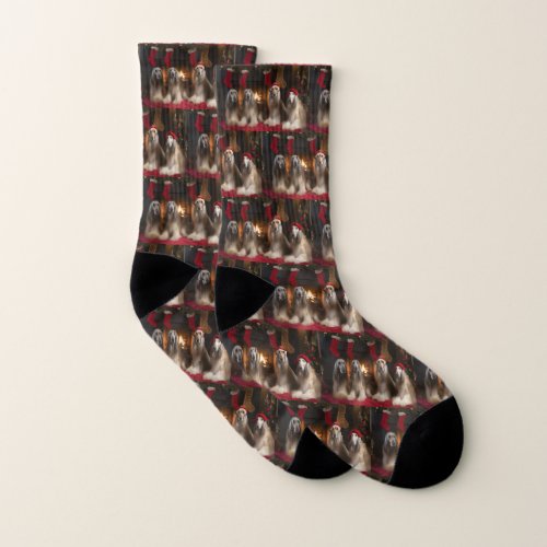 Afghan Hound by the Fireplace Christmas Socks