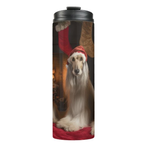 Afghan Hound by the Fireplace Christmas Thermal Tumbler