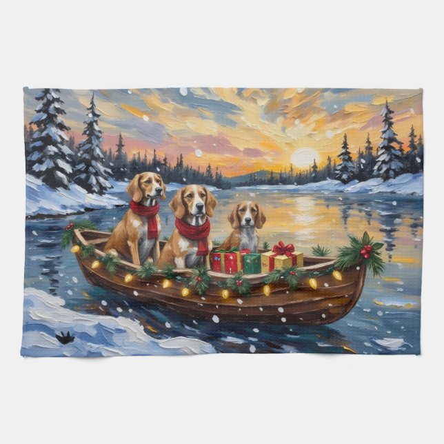 Afghan Hound Christmas Boat Holiday Kitchen Towel (Horizontal)