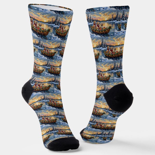 Afghan Hound Christmas Boat Holiday Socks (Angled)