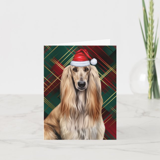 Afghan Hound Christmas Dog Red Plaid Christmas Holiday Card (Front)