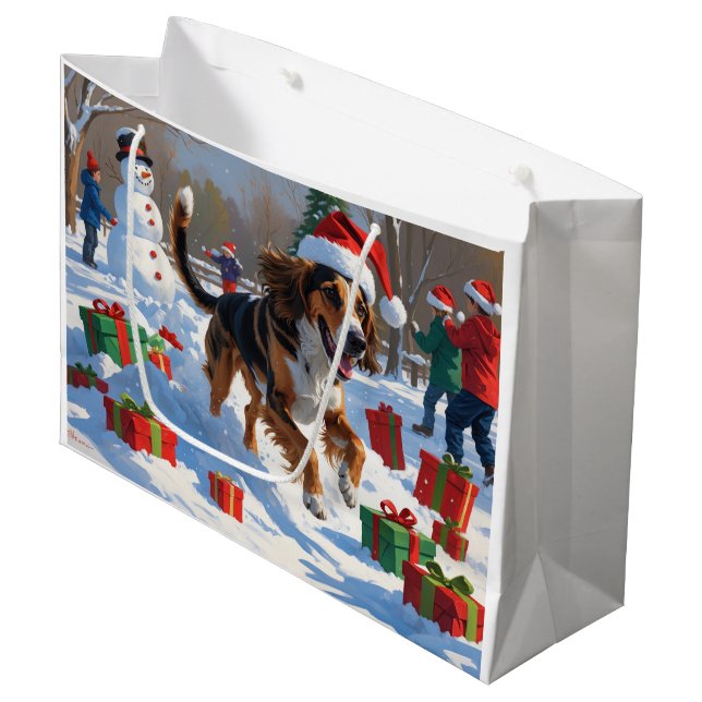 Afghan Hound Christmas Festive Snow Scene Large Gift Bag (Front Angled)