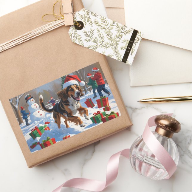 Afghan Hound Christmas Festive Snow Scene Rectangular Sticker (Gifting)