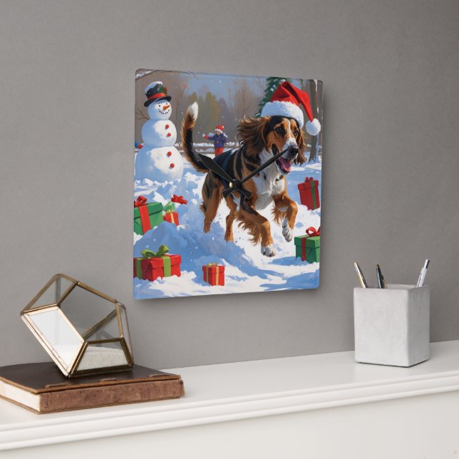 Afghan Hound Christmas Festive Snow Scene Square Wall Clock (Office)