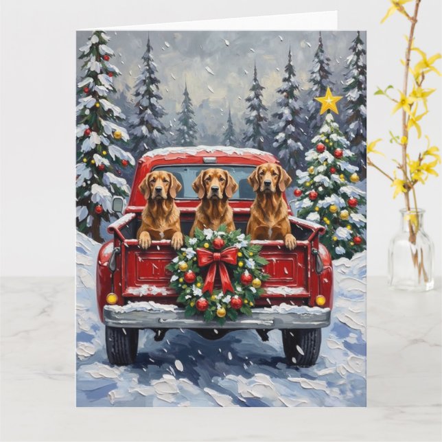 Afghan Hound Christmas Red Truck Holiday Card (Yellow Flower)