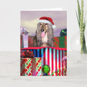 Afghan Hound Christmas Surprise Holiday Card