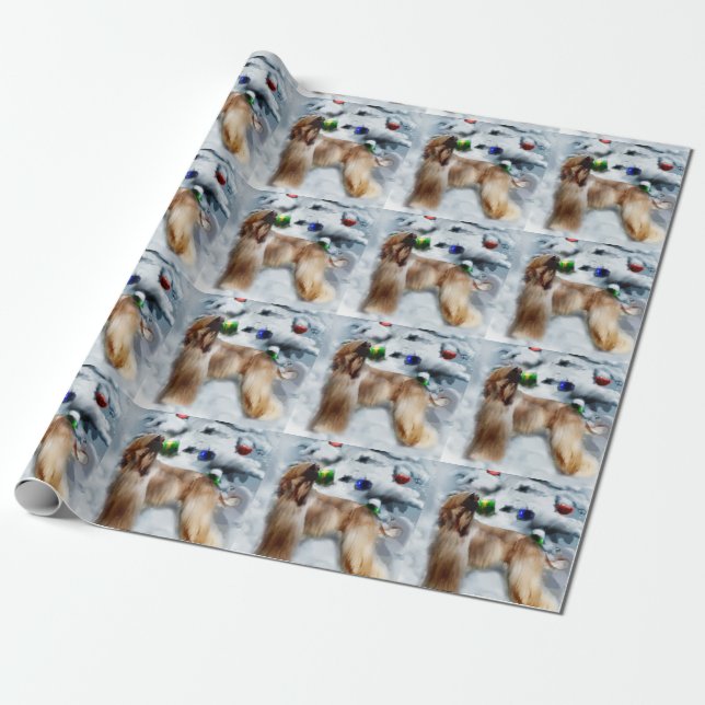 Afghan Hound Christmas Wrapping Paper (Unrolled)