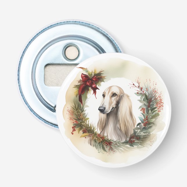 Afghan Hound Christmas Wreath Festive Pup  Bottle Opener (Front)